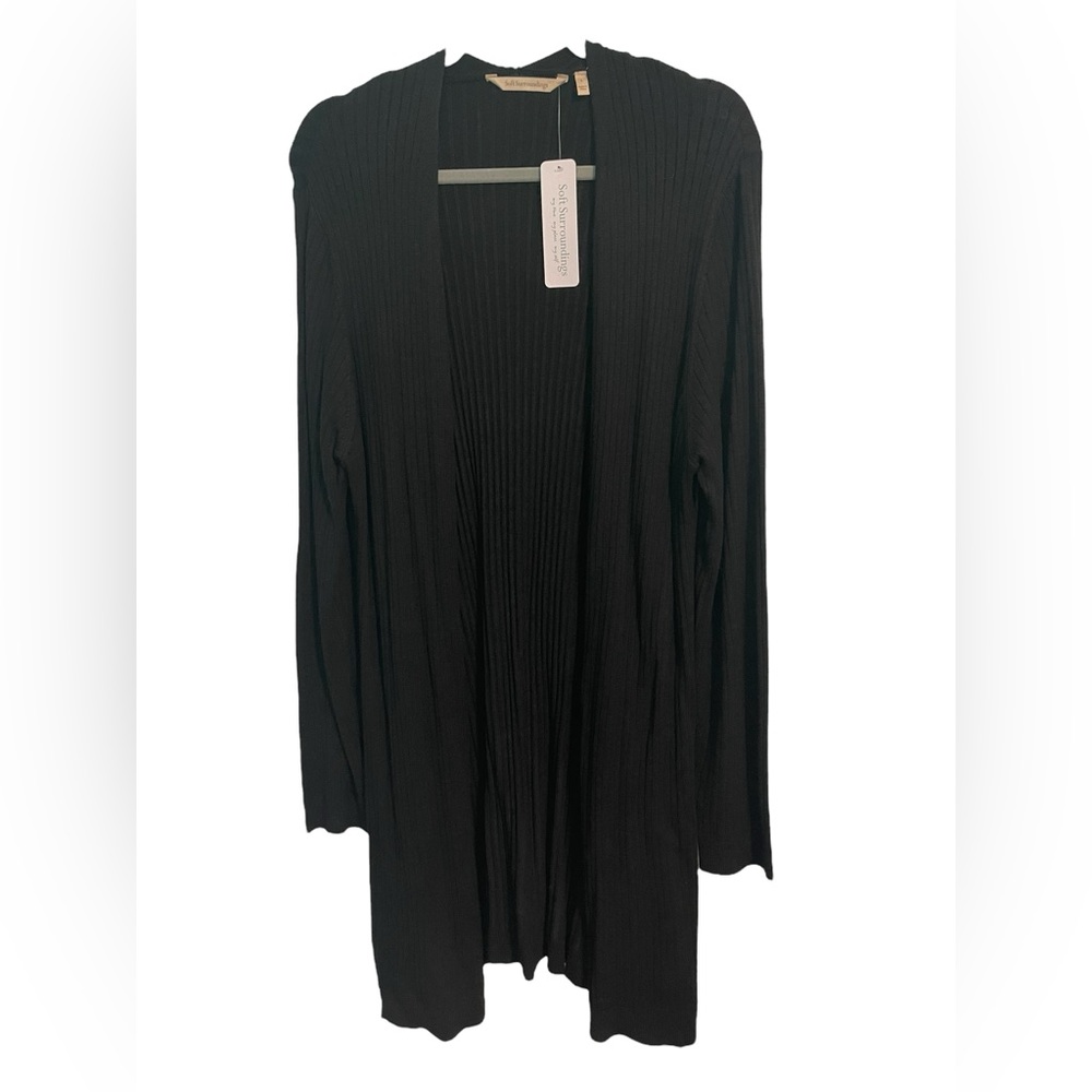 Soft Surroundings Black Soft Essential Ribbed Long Cardigan (open) NWT